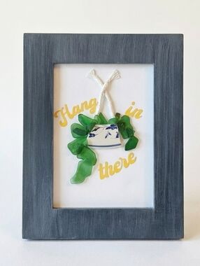 Framed 'Hang in There' Recycled Art - Green & Yellow